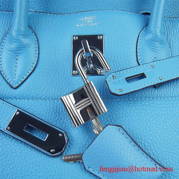 Hermes Birkin 42cm Togo Leather Bag 6109 Light Blue silver padlock